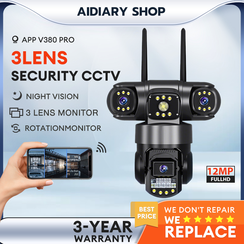 Three lens-CCTV V380 Pro CCTV Camera House WiFi IP Camera Home Wireless ...