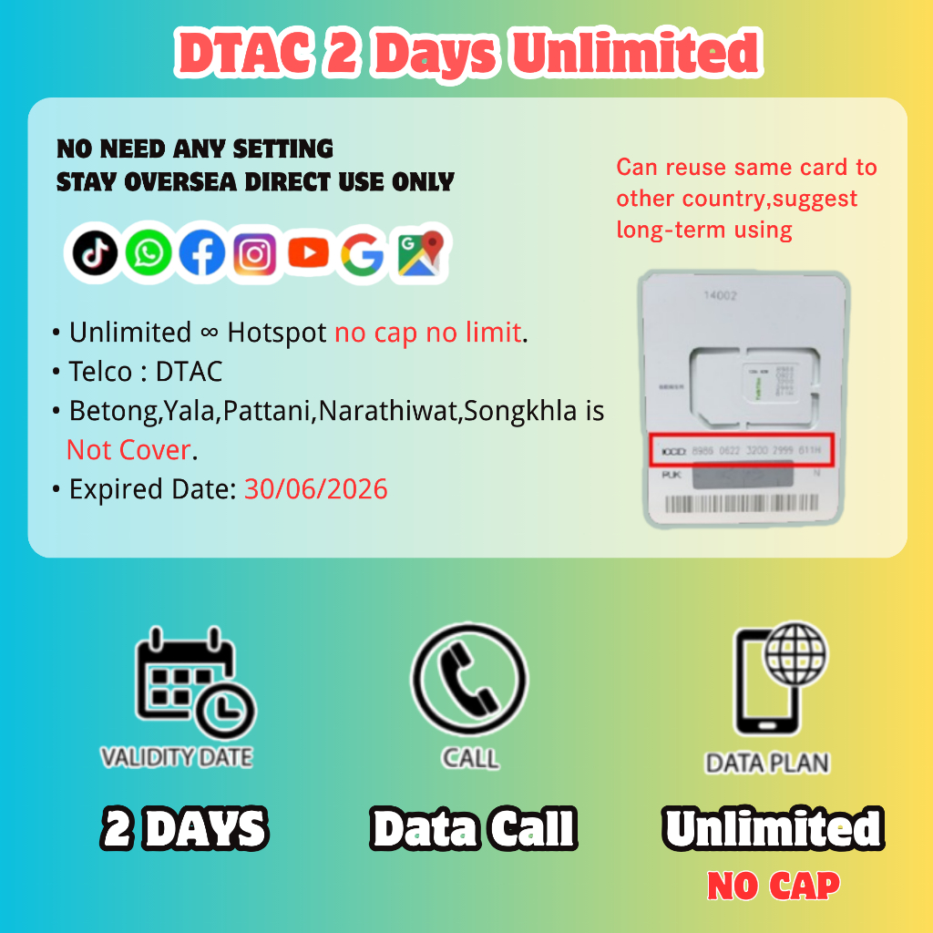 Thailand SIM Card AIS / TRUEMOVE / DTAC Unlimited Travel Prepaid Sim ...
