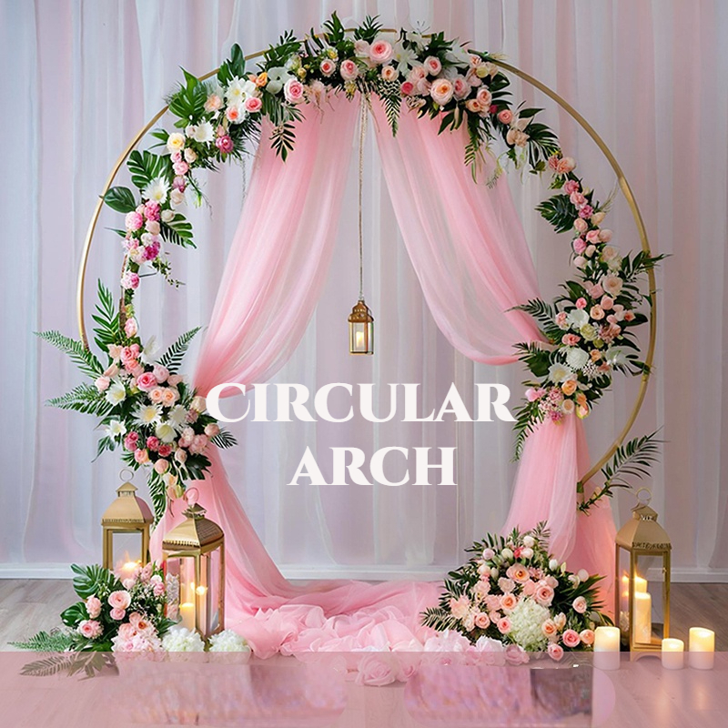 Wedding decoration, circular arch, red gold floral arrangement, stage ...