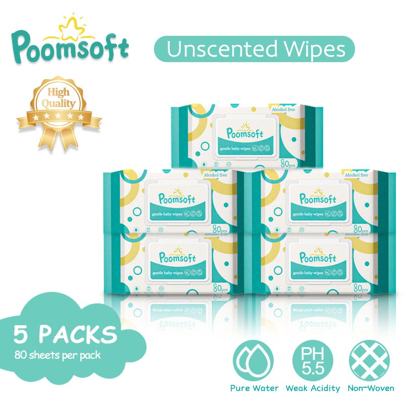 POOMSOFT Non Alcohol Baby Wet Wipes/Wet Tissue (400 Pcs/5Pack) | Shopee ...