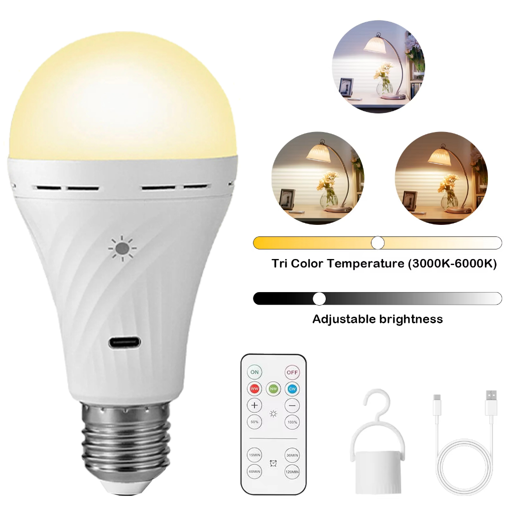 E27 LED Bulb USB C Rechargeable Bulb Battery Powered Bulb Touch Control ...