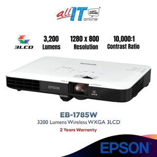 EPSON EB-1785W 3,200 Lumens Wireless WXGA 3LCD Ultar-Thin Projector with Contrast Ratio: 10,000:1, Built-in-Speaker