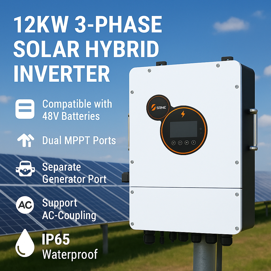 12KW SRNE 3-Phase Hybrid Solar Inverter Dual MPPT Time-Slot Function ...