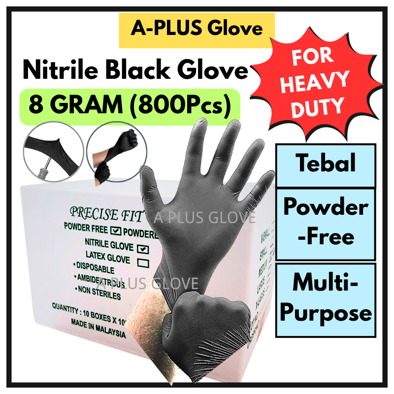 Powder Free Nitrile Gloves Black 8Gram Sarung Tangan Hitam Disposable ...