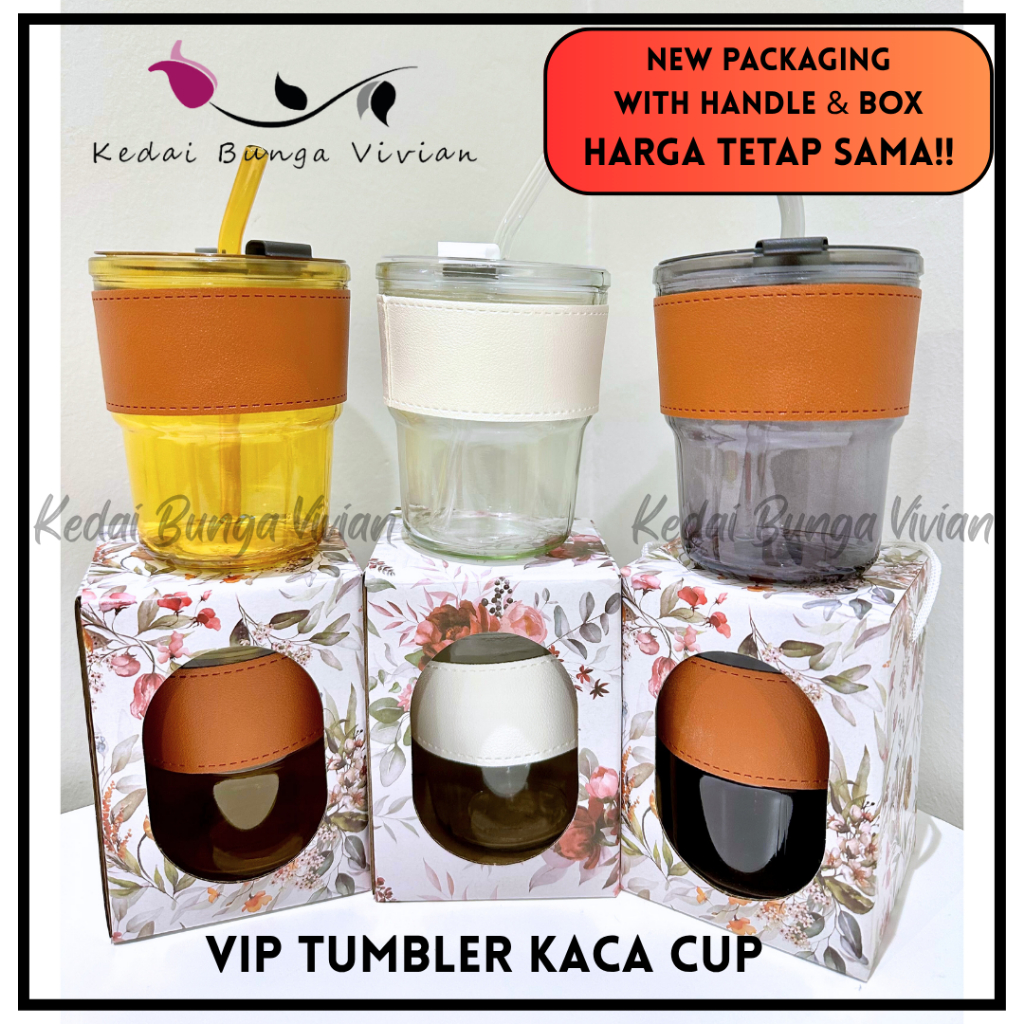 12pcs/kotak KBV Doorgift VIP Glass Straw Cup with Lid Head Cold ...