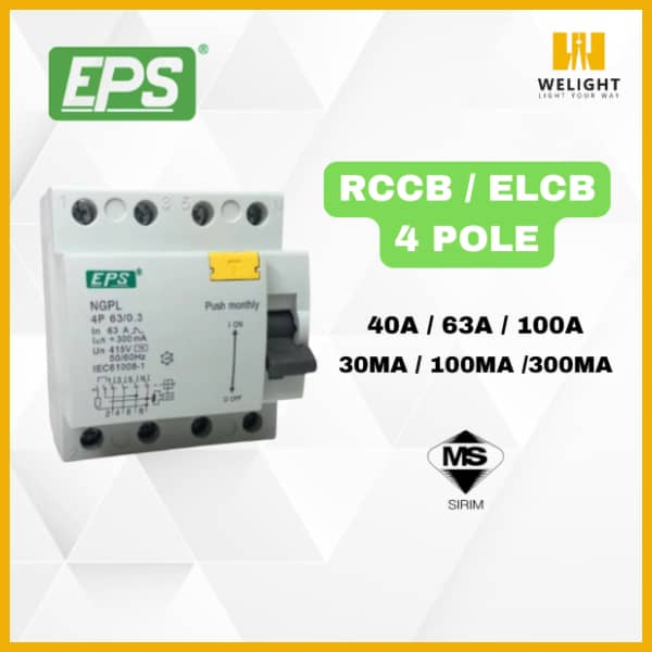 【SIRIM Certified】EPS RCCB ELCB 4P | 40A / 63A / 100A | 30mA / 100mA ...