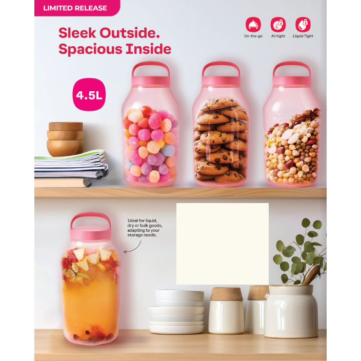 Pink 1pc*Tupperware Universal Jar Quad 4.5L multipurpose storage