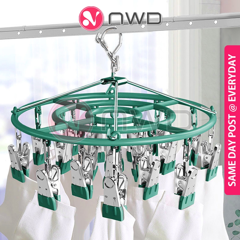 𝗖𝗢𝗠𝗣𝗔𝗖𝗧 𝗗𝗥𝗬𝗜𝗡𝗚 》24 Clips Stainless Steel Laundry Drying Hanger Rack ...