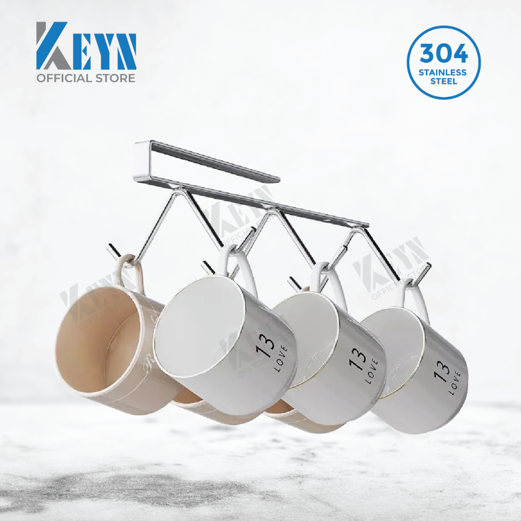 KEYN 304 Stainless Steel Kitchen Utensils Hanger Cup Mug Self Hook ...