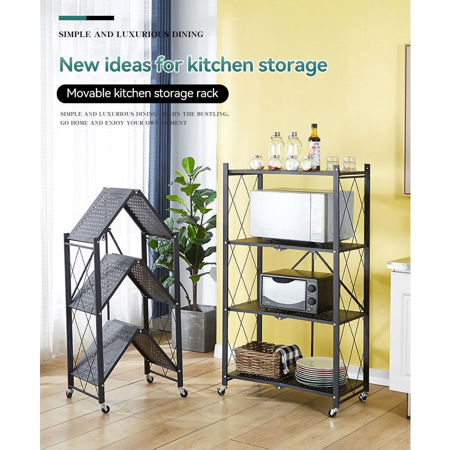 Foldable Shelf Rack With Wheels Rak Dapur Kitchen Oven Rack Kabinet ...