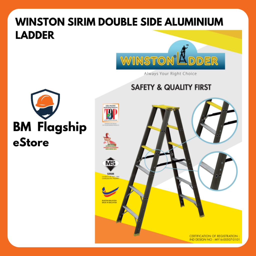 WINSTON SIRIM APPROVAL HEAVYDUTY DOUBLE SIDE ALUMINIUM LADDER 5 STEP TO ...