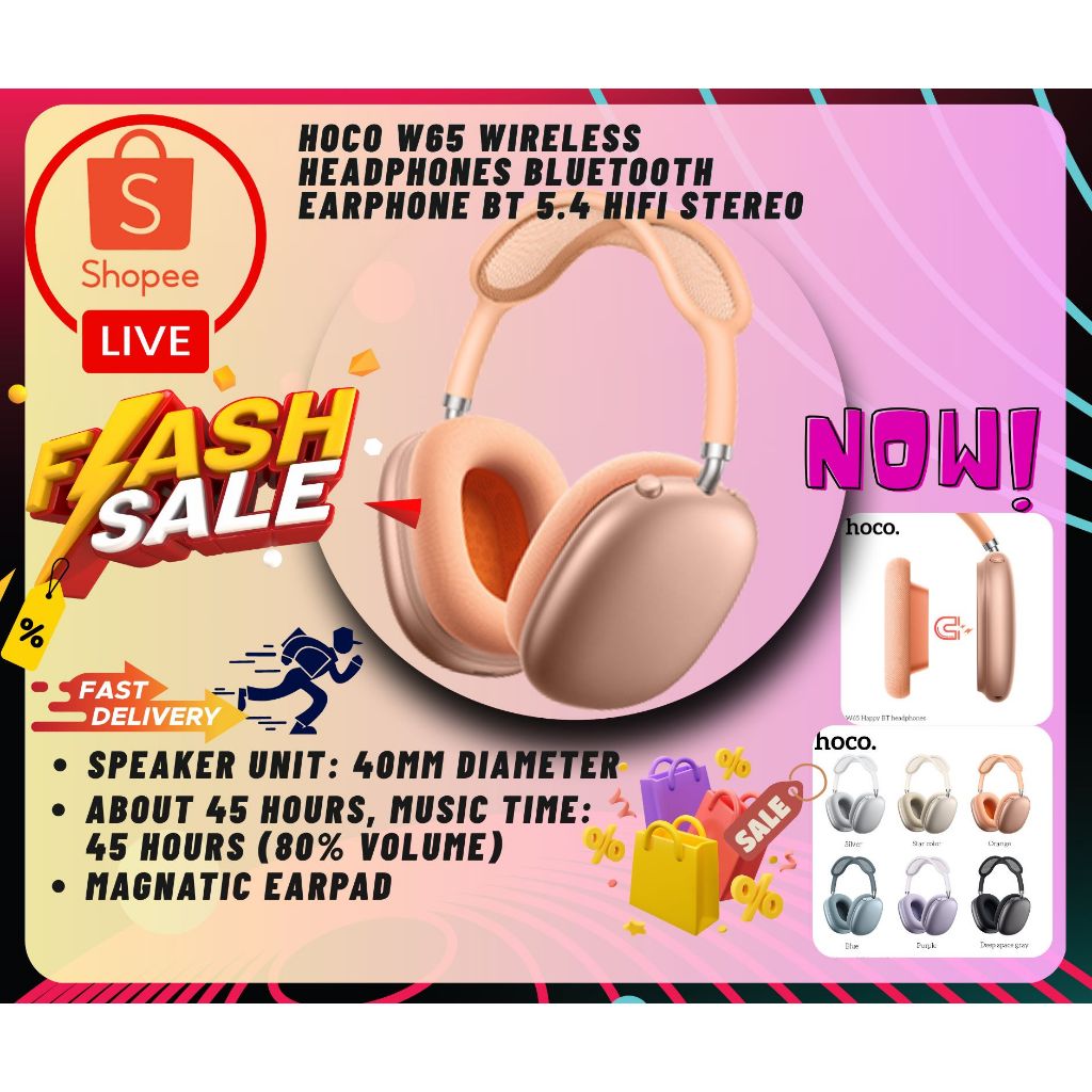 HOCO W65 Wireless Headphones Bluetooth Earphone BT HIFI Stereo