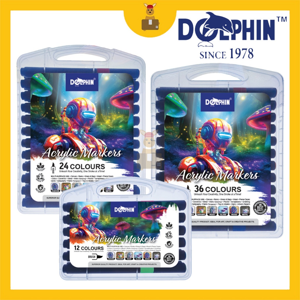 DOLPHIN One Tip Acrylic Markers Brush with Plastic Box Penanda Akrilik ...