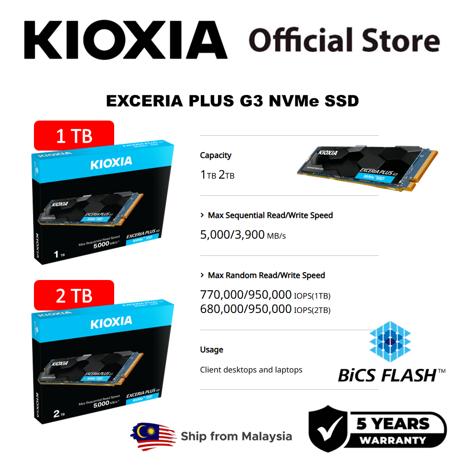 KIOXIA Exceria Plus G3 NVMe SSD (1TB_2TB) Read: 5,000MB/s | Shopee