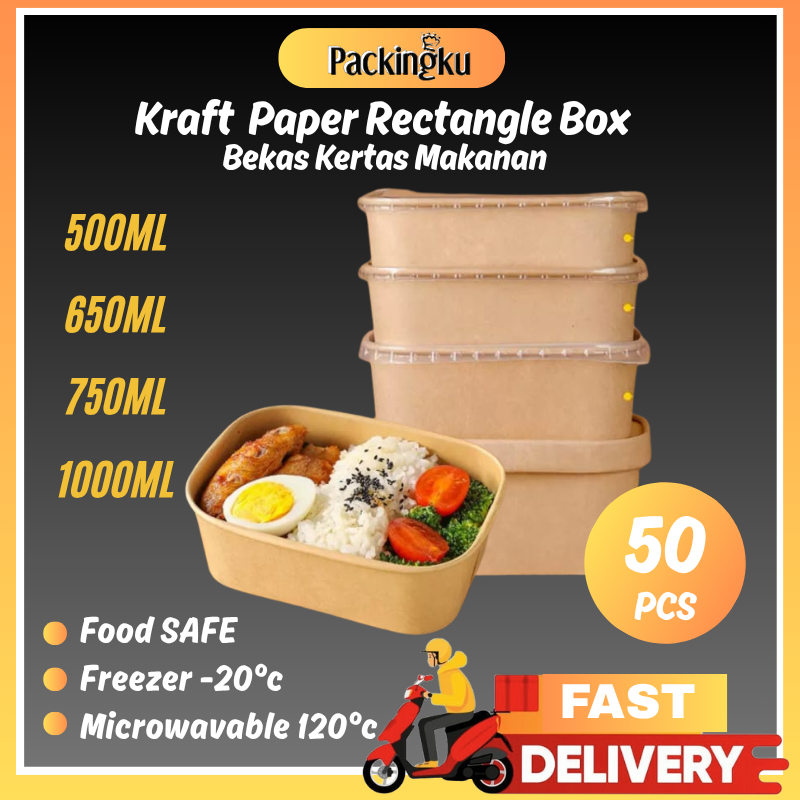 Packingku Recycle Bekas Makanan-Kraft Paper Rectangle Box (500ml/650ml ...