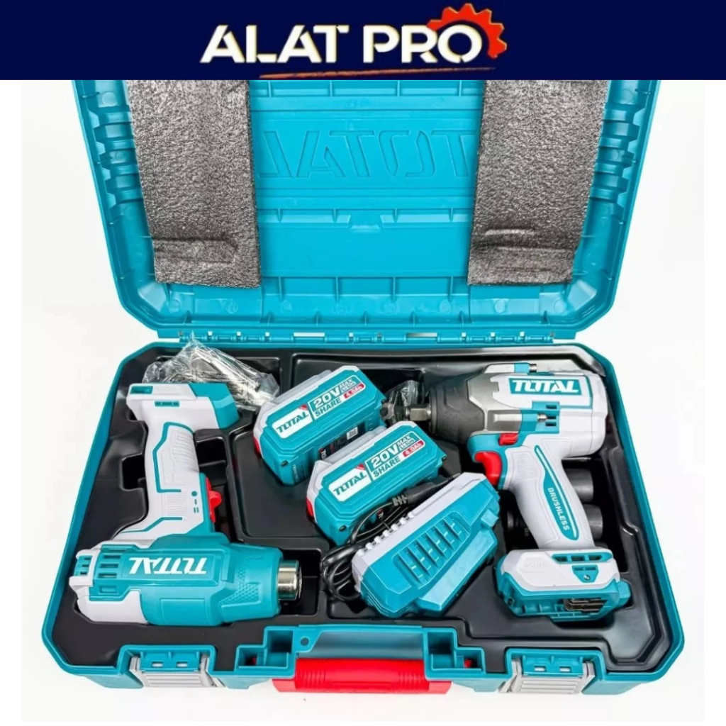 TOTAL Li-ion Combo Kit w/ Brushless Impact Wrench (850Nm) & Heat Gun ...