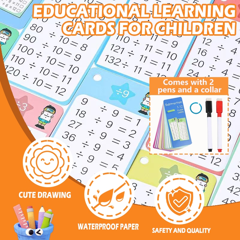 🔥15 Math Flash Card Set book Erasable multiplication card, children's ...