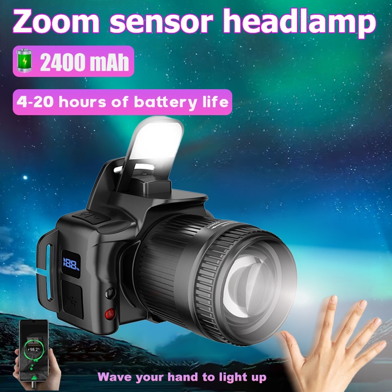 Lampu Suluh Sensor Pergerakan & Zoom 2400mAh (4-20 Jam) Kalis Air 200M ...