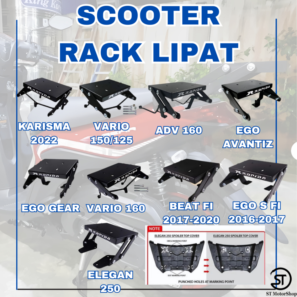 Monorack Scooter RAPIDO Adjustable Rear Rack Scooter Rak Belakang Motor ...