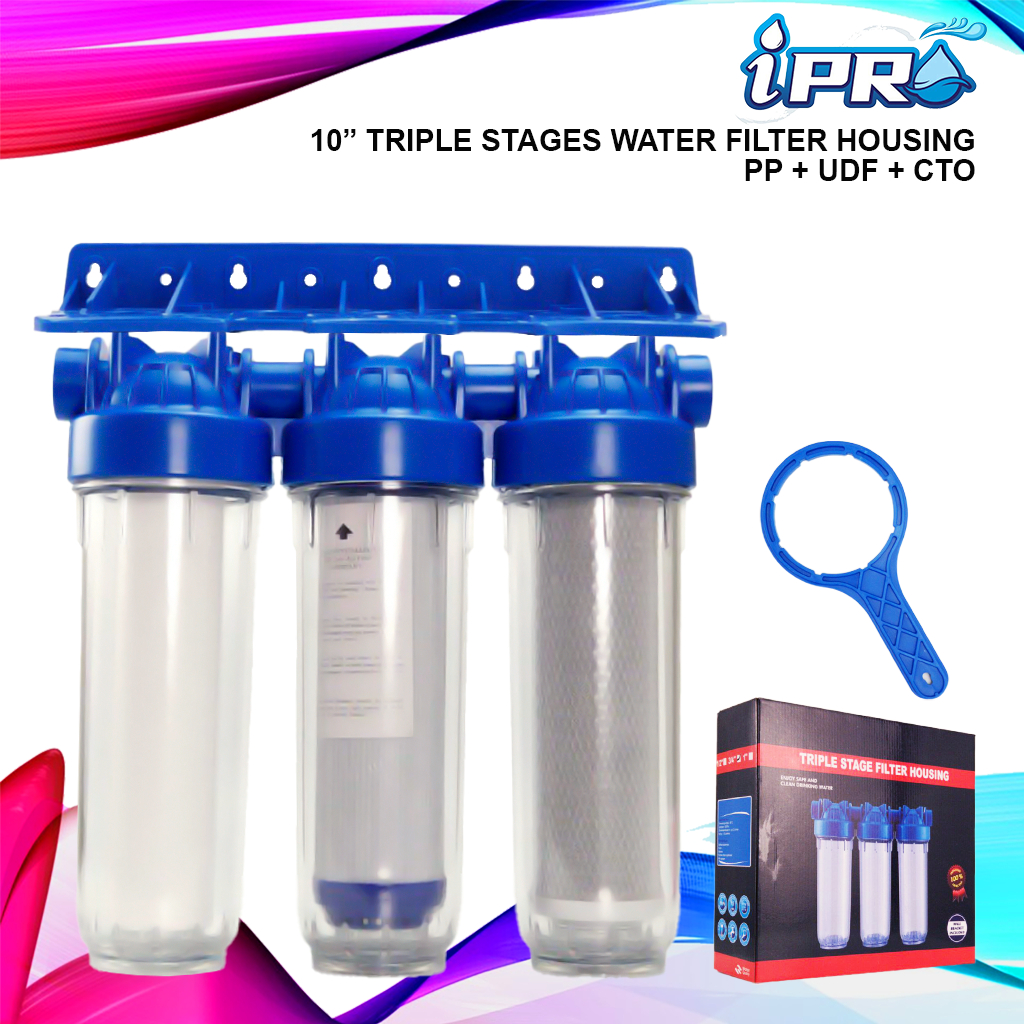 AQUA 10 INCH TRIPLE HOUSING WATER FILTER 3 STAGE PURIFIER HOUSING ...