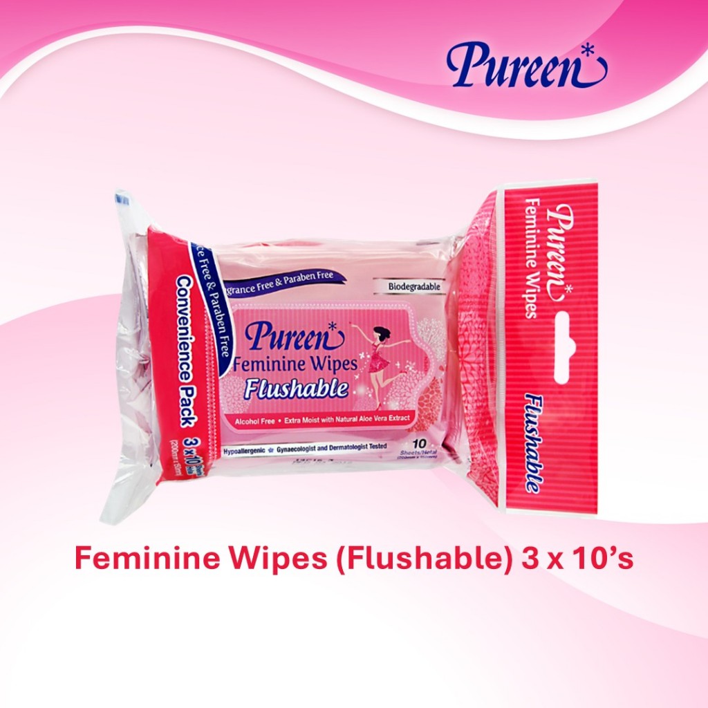 Pureen Feminine Wipes Flushable (3 x 10's) - Fragrance Free | Shopee ...