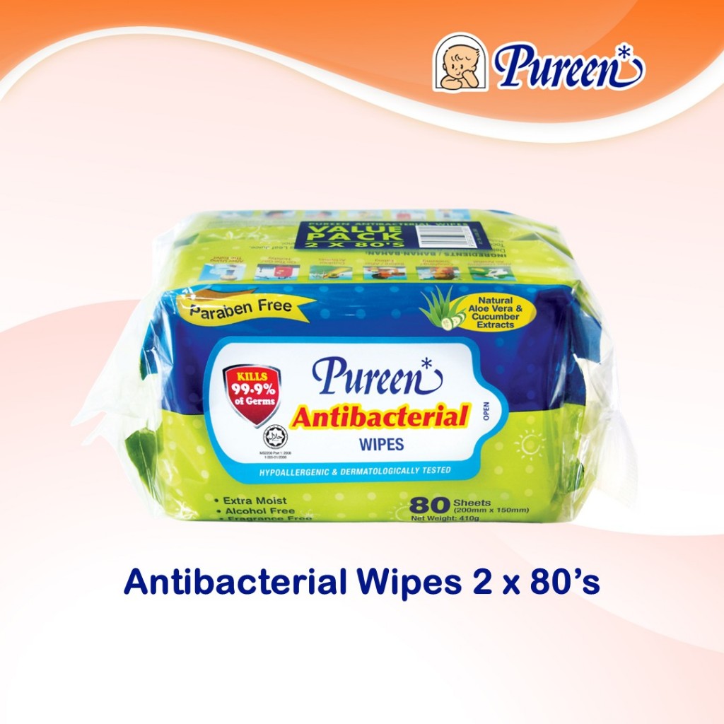 Pureen Antibacterial Wipes (2 x 80's) - Fragrance Free | Shopee Malaysia