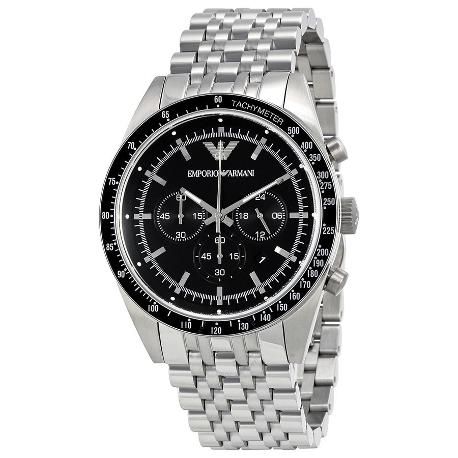 Authentic Emporio Armani Men Sportivo Chronograph Black Dial Silver ...