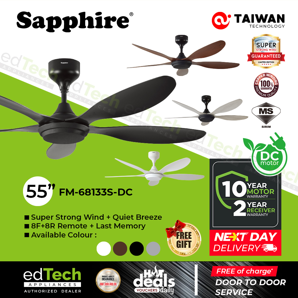 Sapphire | 55” | FM68133-DC Ceiling Fan | DC Motor | 16 Speeds | Kipas ...