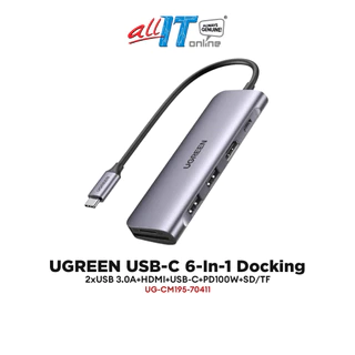 UGREEN Adapter USB-C 6-In-1 Docking 2xUSB 3.0A+HDMI+USB-C+PD100W+SD/TF