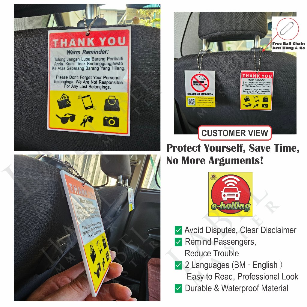 Car Reminder Sign | Jangan Lupa Barang Peribadi | Lost Item Disclaimer ...