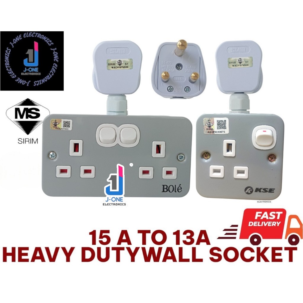 WALL SOCKET CONVERTOR Heavy Duty Metal Clad 15A - 13A Power Switch ...