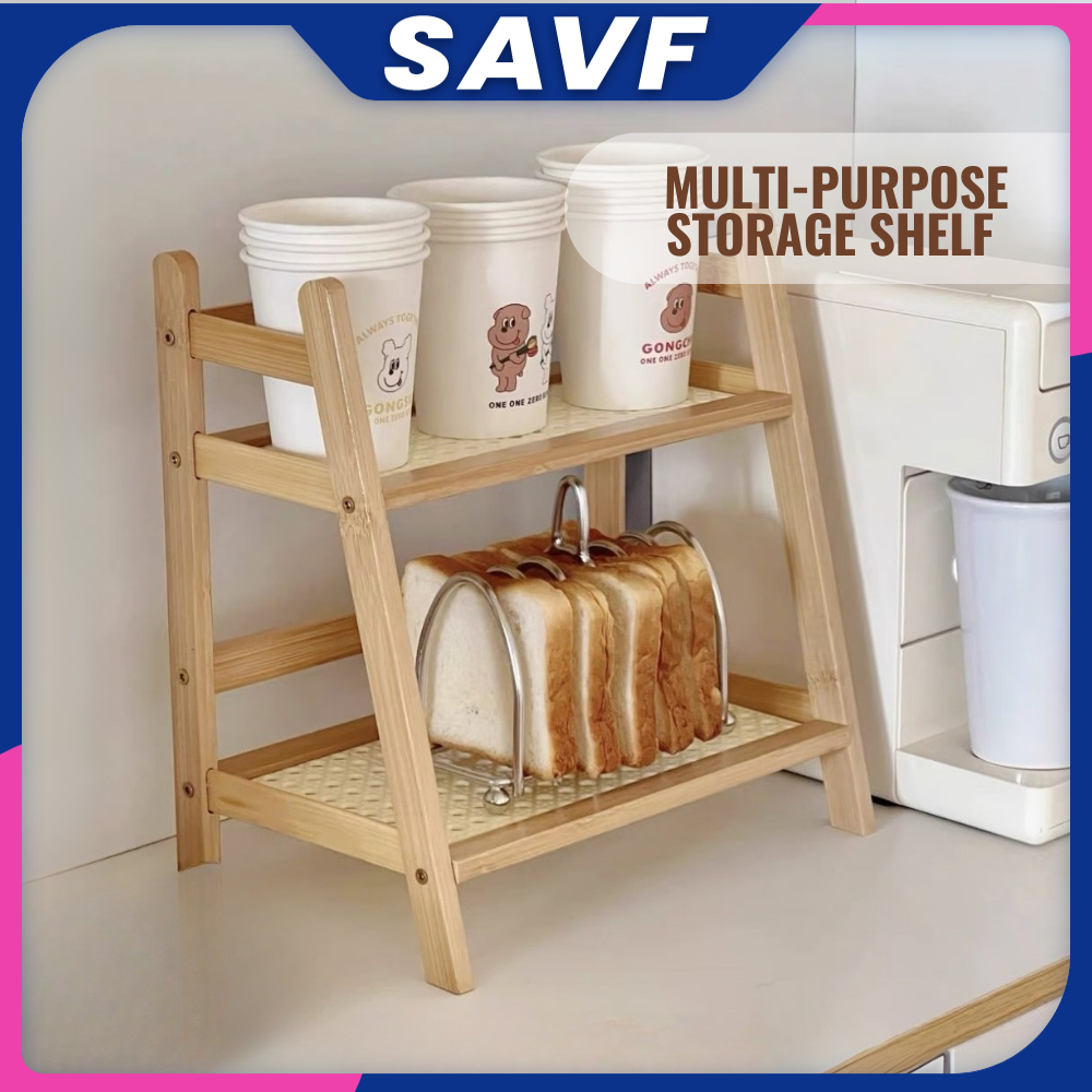 SAVF Japan Style Two-Tier Wooden Kitchen Storage Rack Table Rack Cup ...