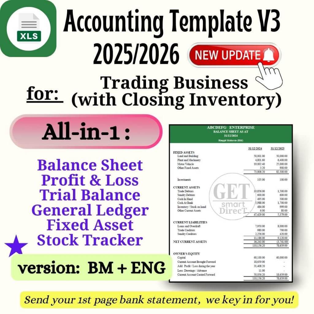Accounting Template 2025_2026, Sole Proprietor Trading Business, Excel ...
