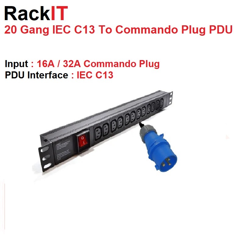 RackIT 20 Gang IEC C13 10A PDU With 16Amp / 32Amp Commando Plug - 20 ...