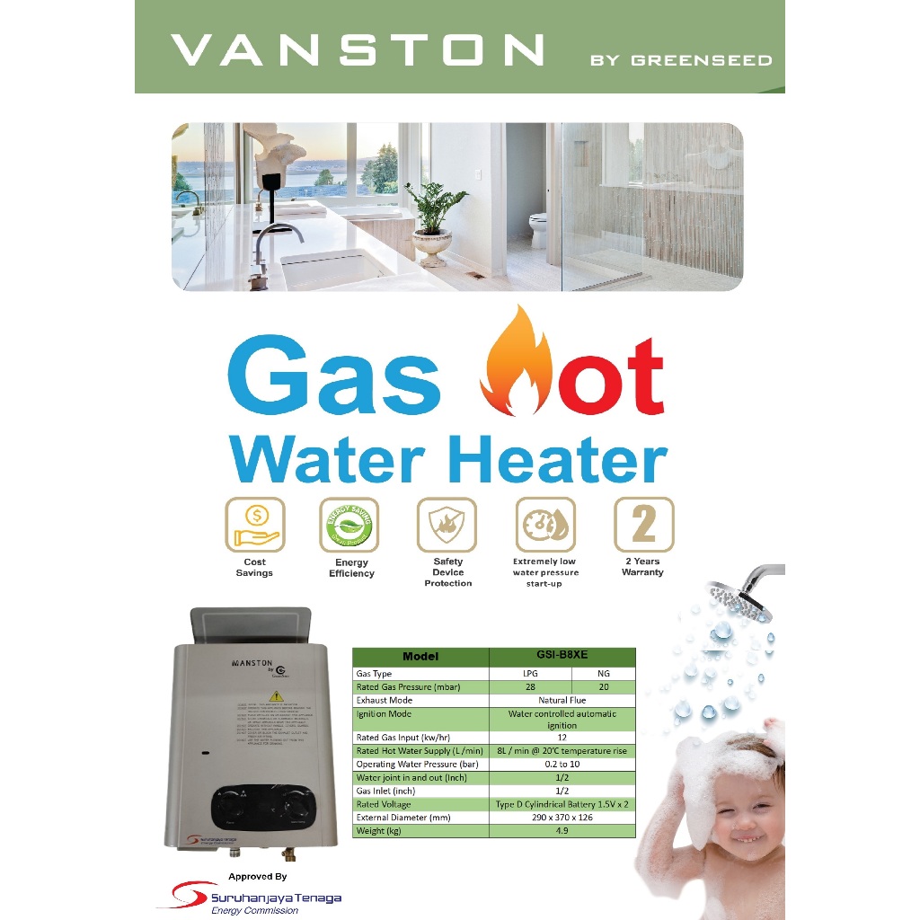 Gas Water Heater-Vanston 8L | Pemanas Air Gas | 煤气热水器 | For Gas Type ...