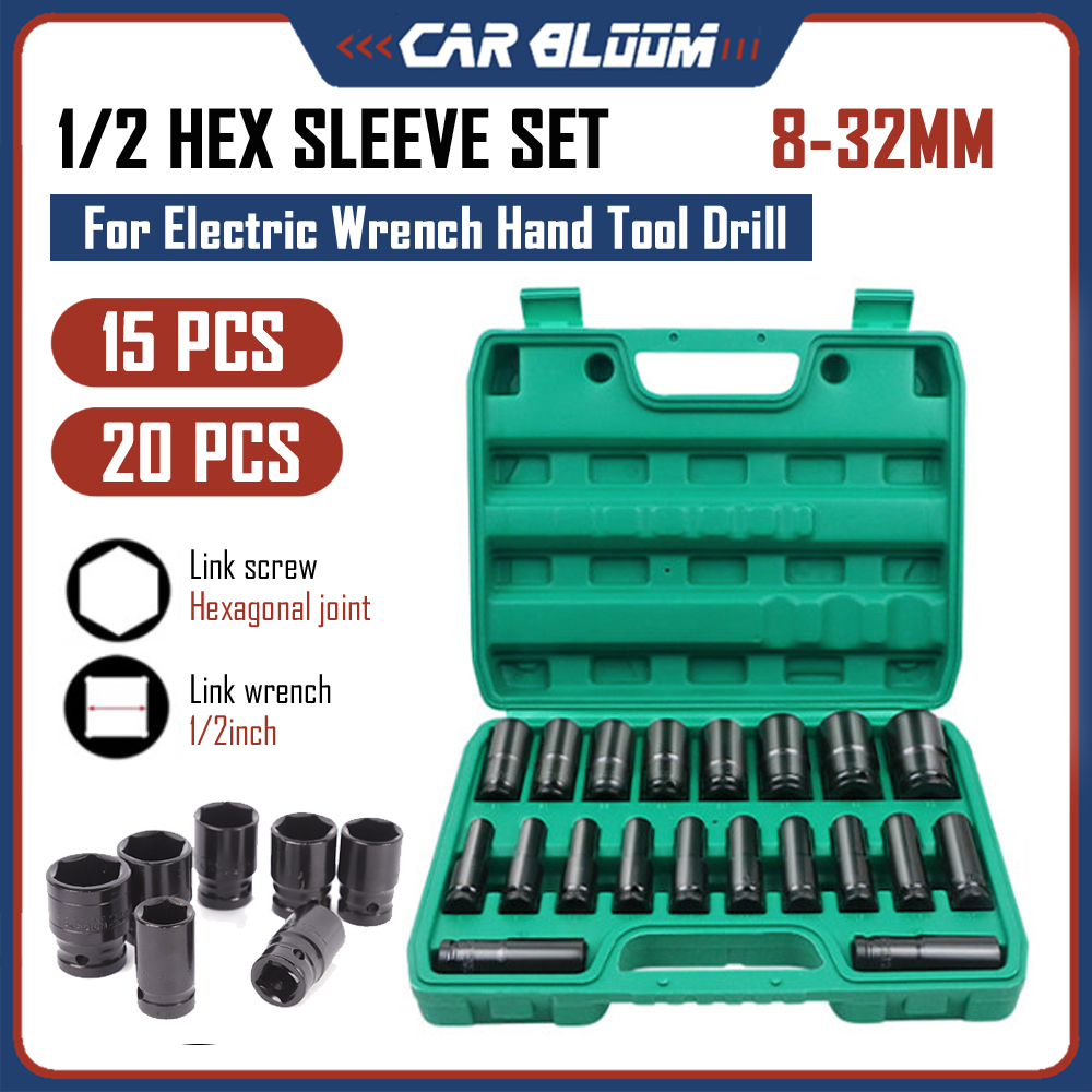 20pcs 1/2 Inch Long Impact Socket Set Black Deep Box Set Tool Set 8mm ...