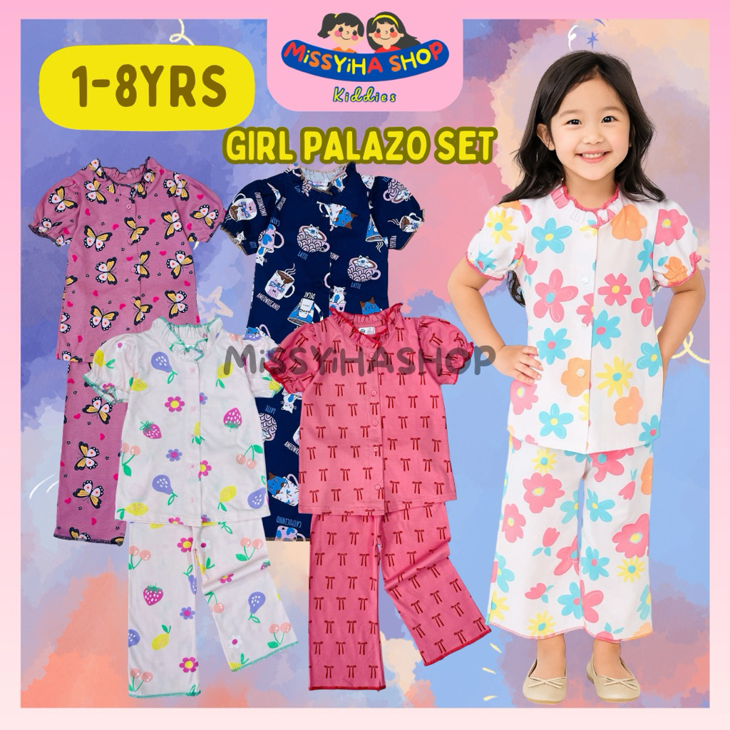 2-8Y SDM Girl Button Ruffle Palazo Doll Pyjamas Set Butang Dress ...