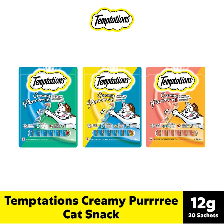 Temptations Creamy Purrrr-ee Cat Treats (12gX20pcs) Treat Lick Puree ...