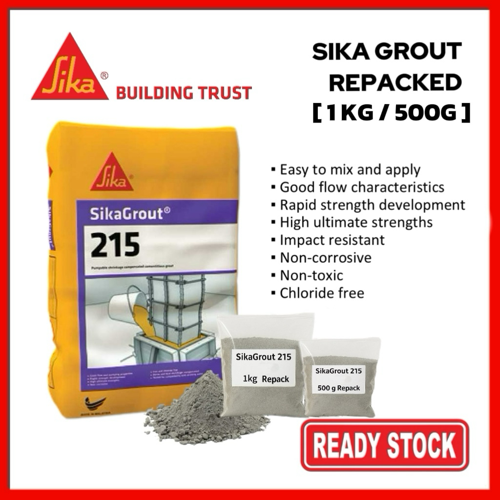 [Ready Stock] SikaGrout 215 – 500g / 1kg Repacked Cementitious Grout ...
