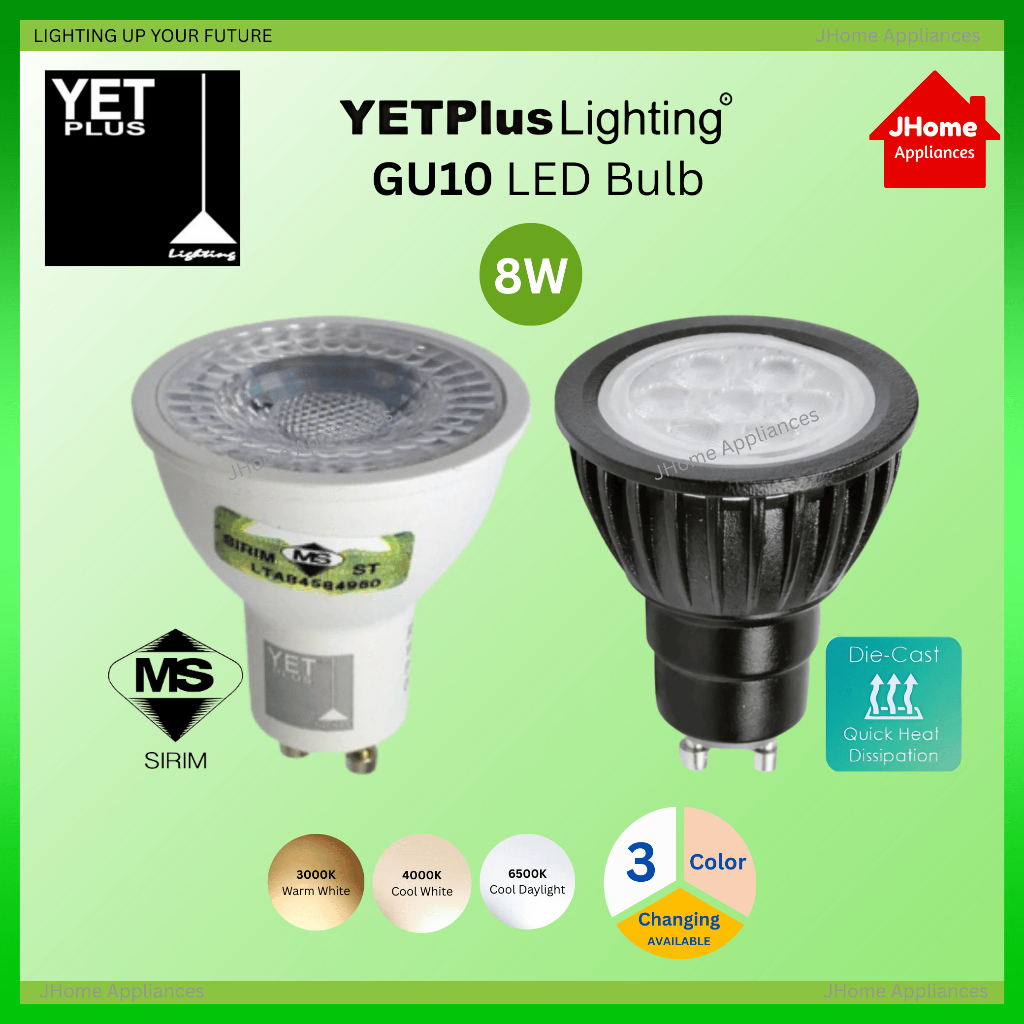 [SIRIM] YETPLUS GU10 8W LED SIRIM BULB 8W 3 COLOUR MEMORY (3000K WARM ...