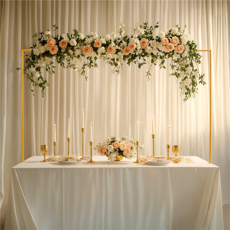 Golden Square Arch Table Stand Adjustable Width Metal Decorative Pole ...