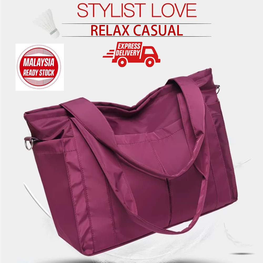 BEG BESAR PEREMPUAN HIGH CAPACITY PLAIN BIG NYLON TOTE BAG HAND CARRY ...