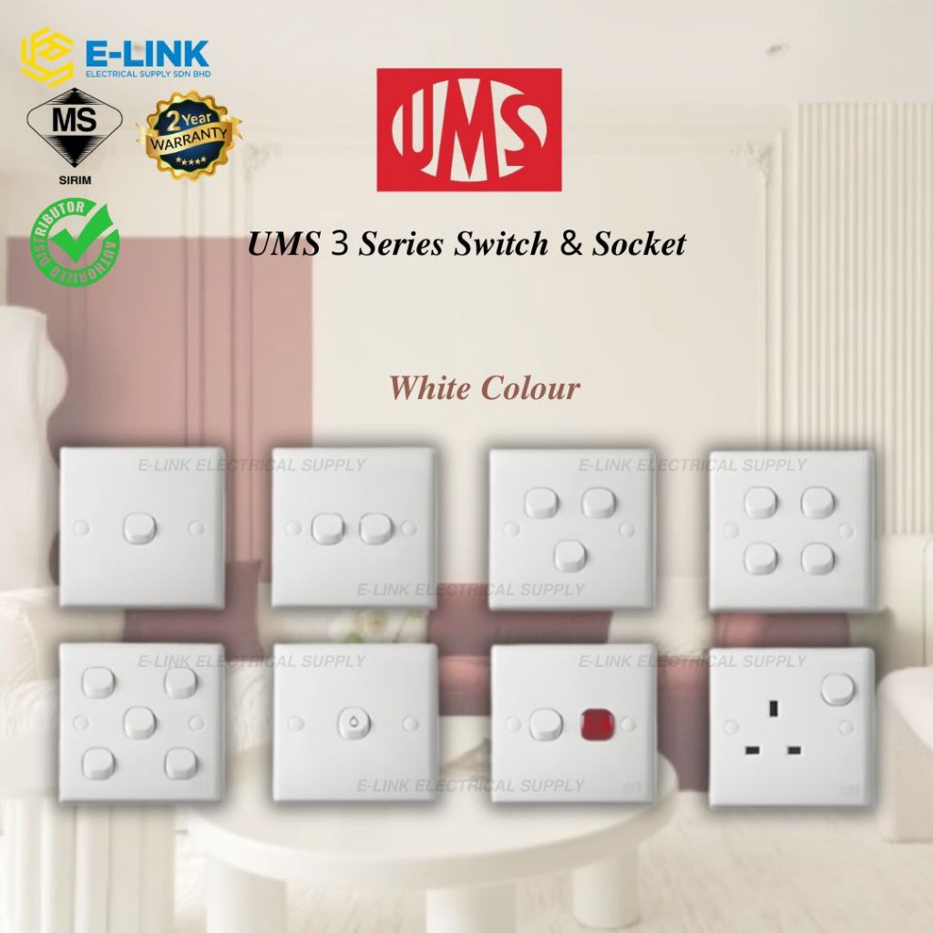 [SIRIM] UMS 3 Series Switch Socket White ,Modern Suis Switch Socket, 1G ...