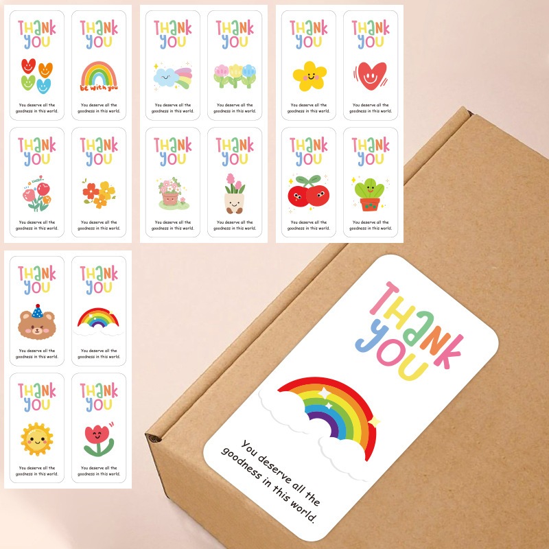 (100pcs) Cute Thank You Label Sticker Packaging Pizza Box Sticker ...