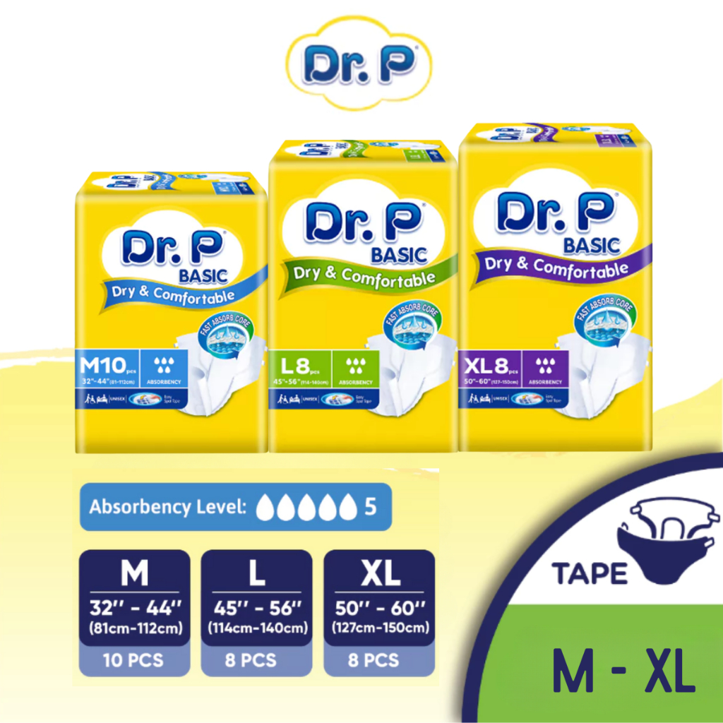 DR P Basic Adult Diaper - Tape (M10s / L8s / XL8s) | Shopee Malaysia