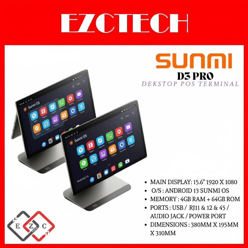 SUNMI D3 PRO All in One Dekstop POS Touchscreen Terminal 15.6