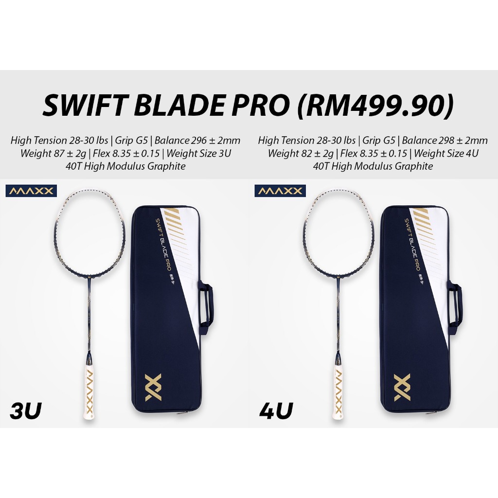 MAXX Badminton Racket SWIFT BLADE PRO FOC BAG COVER(4U)(100% ORIGINAL ...