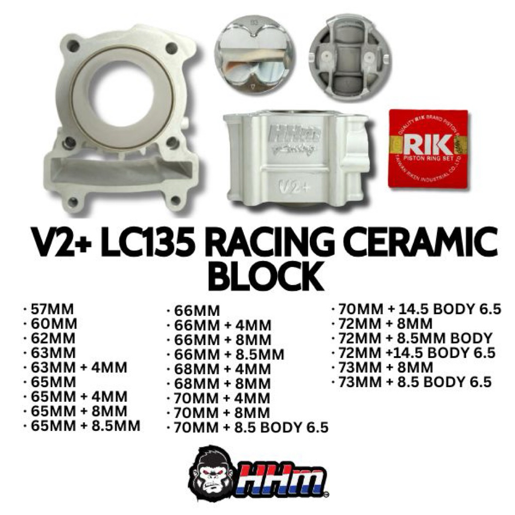 LC135 Y15ZR V2+ Racing Ceramic Block Hhm 57MM 60MM 62MM 63MM 65MM 66MM ...