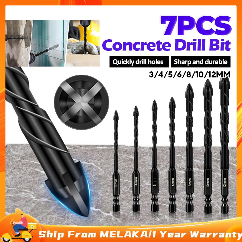 Tungsten Carbide Drill Bit Set 3-12mm 7PCS, 4-Flute Hex Shank for Tile ...