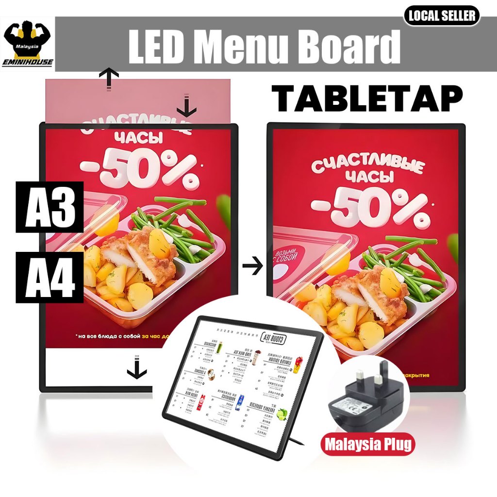 💯LED Menu Board Display A3 A4/Table LED Lightbox Menu/Countertop Wall ...